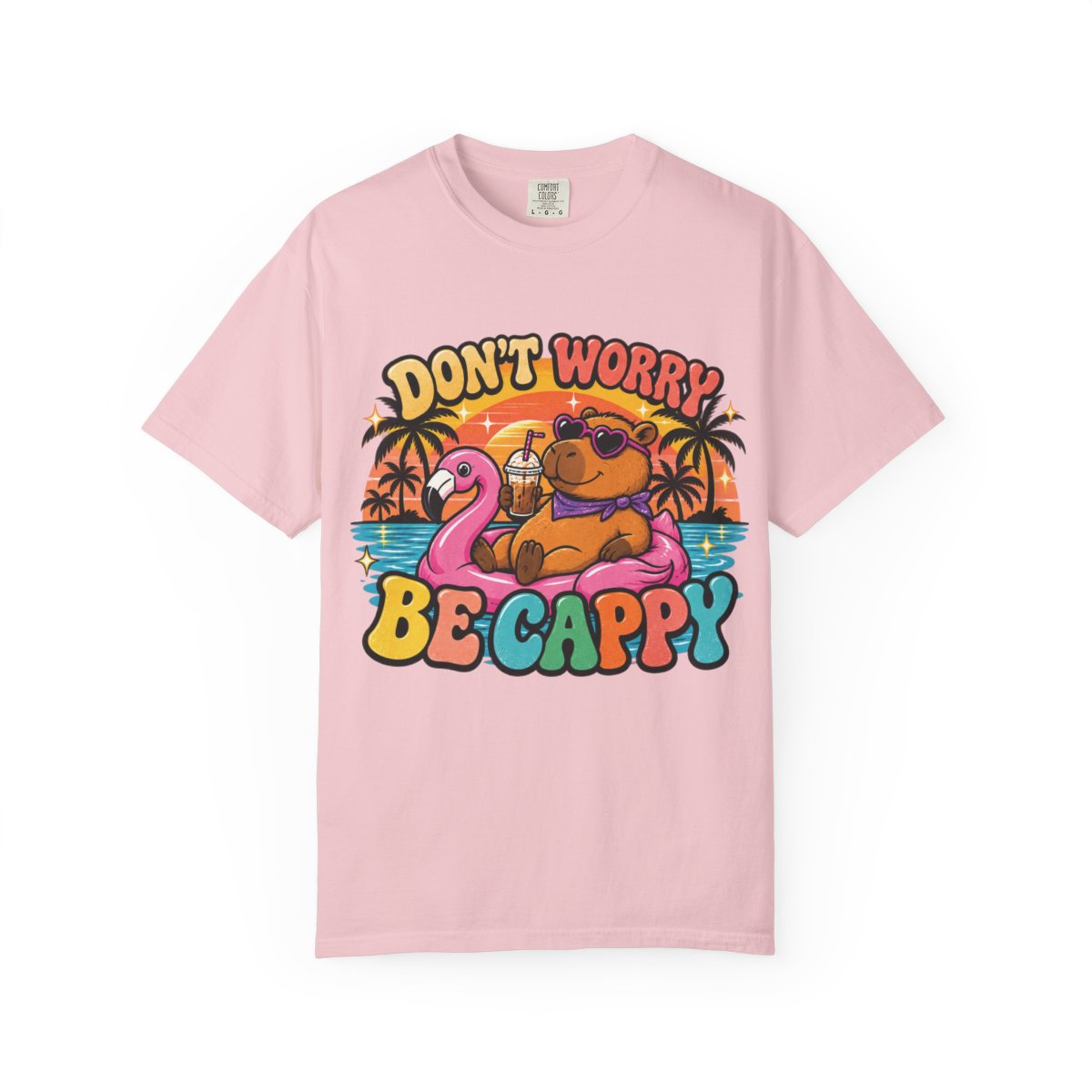 Capybara Shirt - Don't Worry Be Cappy in Blossom - original SarcasmArt design, printed on demand