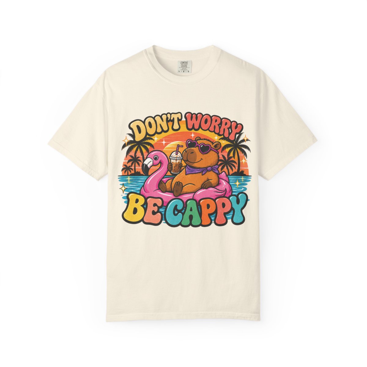 Capybara Shirt - Don't Worry Be Cappy in Ivory - original SarcasmArt design, printed on demand