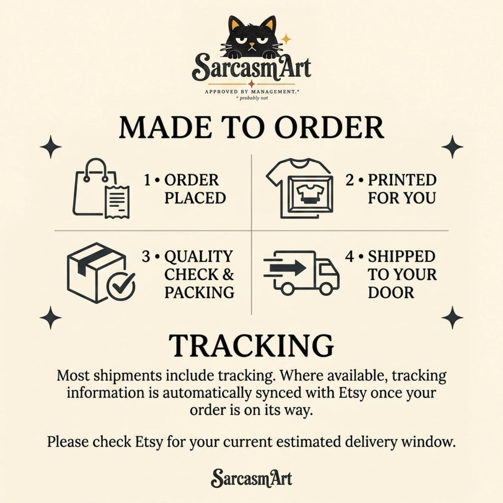Made to order: how the "People – 1 Star, Would Uninstall If Possible" funny review T-shirt by SarcasmArt gets to you – order placed, printed for you, quality check and packing, shipped to your door with tracking.