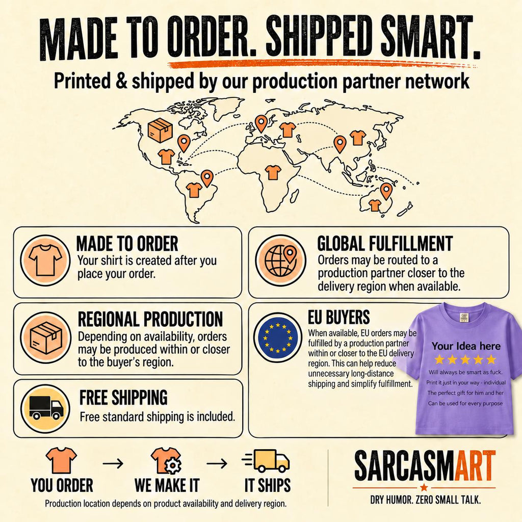 Made to order, shipped smart: the personalized golden 5-star review T-shirt for light colors by SarcasmArt is printed and shipped by our production partner network with regional production, global fulfillment and free shipping.