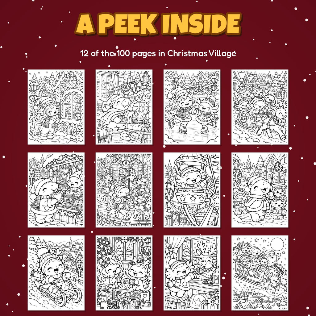 A peek inside: 12 of the 100 Christmas Village coloring pages