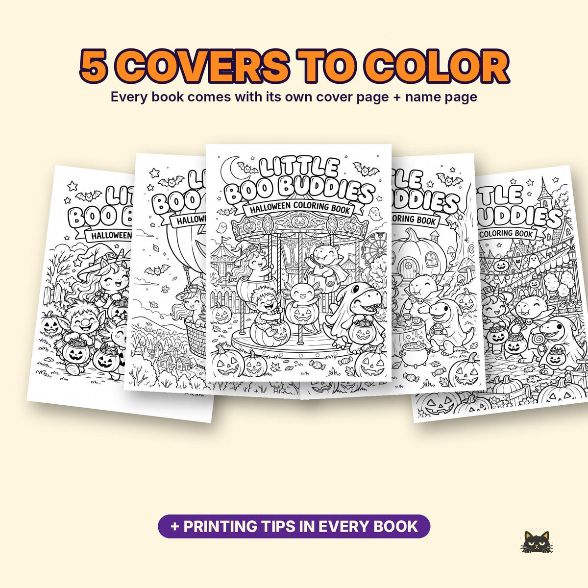 Halloween Coloring Pages Bundle for Kids – printable coloring page preview 6 by SarcasmArt