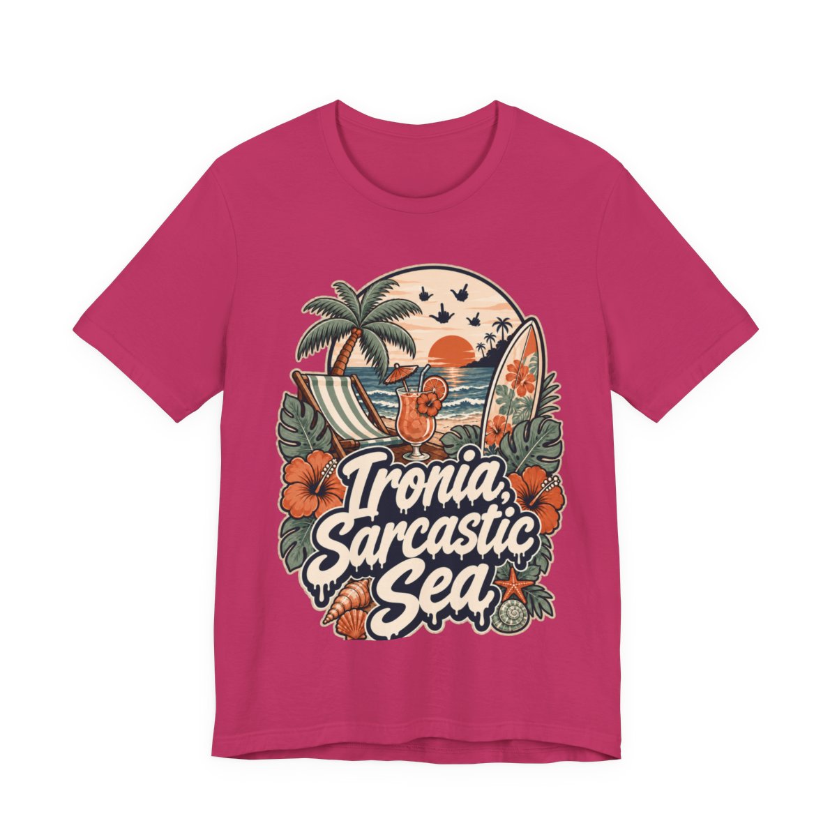 Sarcastic Beach Shirt in Berry - original SarcasmArt design, printed on demand