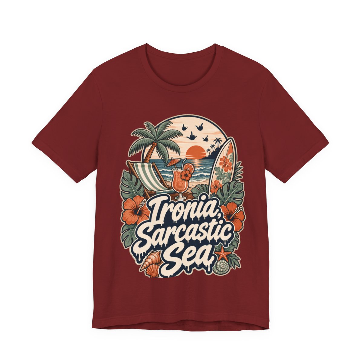 Sarcastic Beach Shirt in Cardinal - original SarcasmArt design, printed on demand