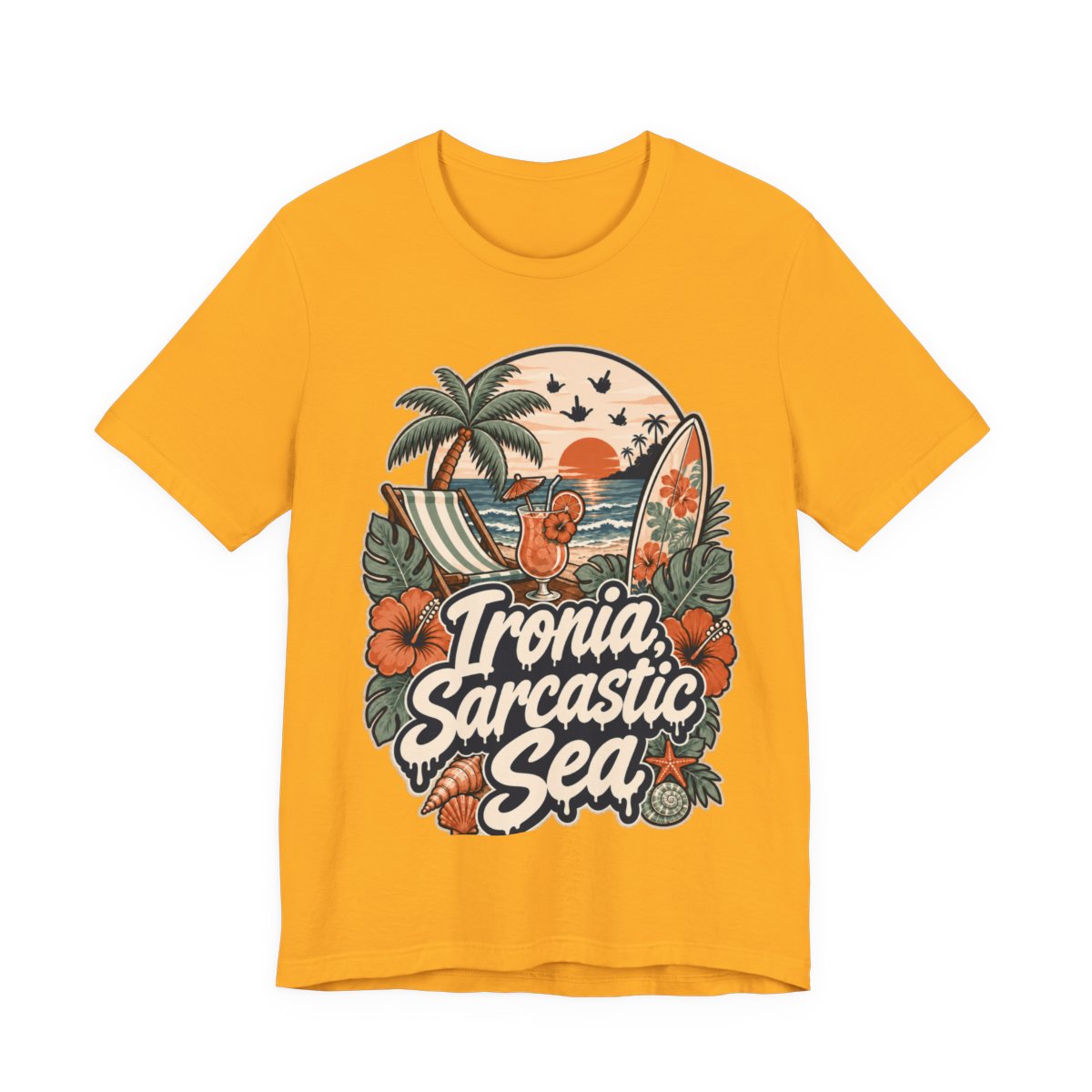 Sarcastic Beach Shirt in Gold - original SarcasmArt design, printed on demand