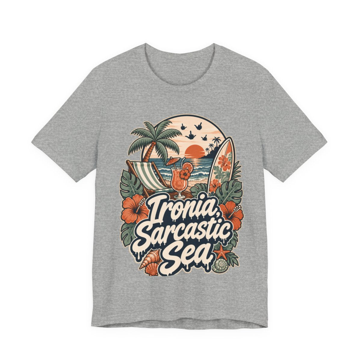 Sarcastic Beach Shirt in Athletic Heather - original SarcasmArt design, printed on demand